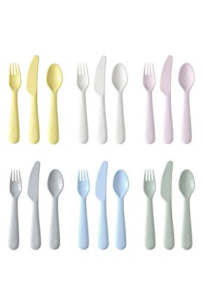 KALAS Çocuk Çatal Kaşık Bıçak Seti, Pastel Tonlar, 18 Parça