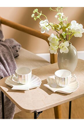 LCW HOME  Deniz Kabuğu Figürlü 2 Kişilik Porselen Kahve Fincan Takımı 90 Ml