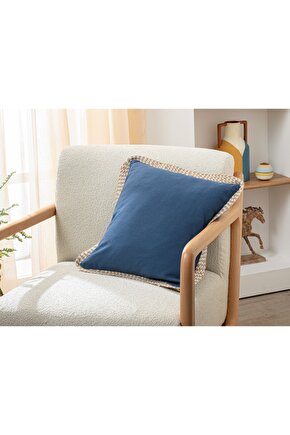 Marine Greta Jüt Biyeli Kırlent Kılıfı 45x45 Cm İndigo