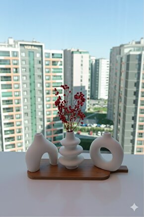 Minimal Vazo seti, 3 parça ev dekorasyon seti, beyaz, ev dekorasyonu
