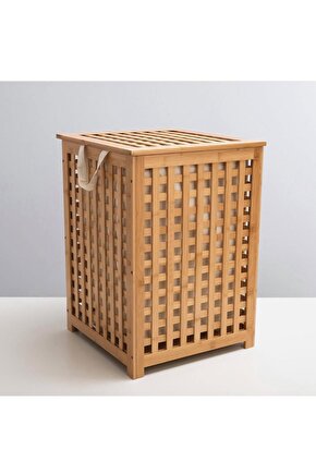 Bambu Kapaklı Kirli Çamaşır Sepeti Banyo Düzenleyici Modern Şık Tasarım Organizer