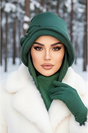 Zümrüt Yeşili Aksesuarlı Vintage Şapka