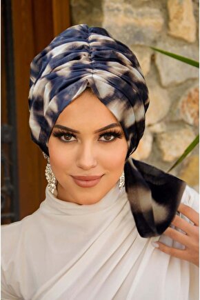 Kahve Batik Desen Tül Tokalı Bone