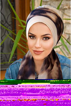 Kemik Kahve Batik Desen Fularlı Bone