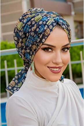 Lacivert Puan Desen Tokalı Bone