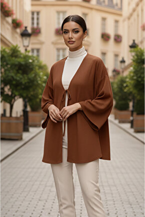 Taba Önü Bağlamalı Kimono Tunik  Likralı Ütü İstemez Kumaş