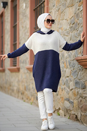 Lacivert Beyaz Spor Sweat - 10200