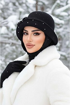 Siyah Taş Detay Vintage Şapka