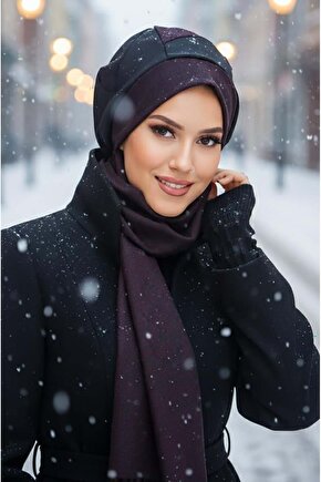 Bordo Siyah Garnili Tesettür Bere