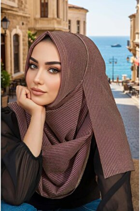 Bakır Çizgi Desenli Double Şal