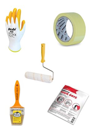 Boyaya Hazırlık Setim 50m2 Örtü+ Kestirme Fırça+polisan Bant+beybi Eldiven+20cm Rulo