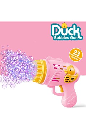 Pilli Ördek Köpük Tabancası - Baloncuk Tabancası - Köpüklü Silah - Baloncuk Oyunu - Pembe