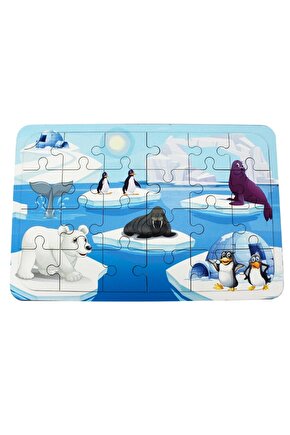 Ahşap Kutup Hayvanları Puzzle - Bebekleri İçin Puzzle - Ahşap Yapboz Oyuncak - Oyuncak Yap-boz - 24