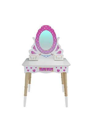 Ahşap Güzellik Masası - Makyaj Seti - Ahşap Güzellik Seti - Makyaj Masası - Kuaför Oyuncak Seti