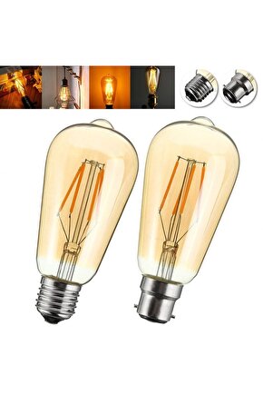 2 Adet 4 Watt Amber Işık Kaliteli Rustik Ampul, 300 Lümen, 4 Watt 25000K Amber Işık Led Rustik Ampul