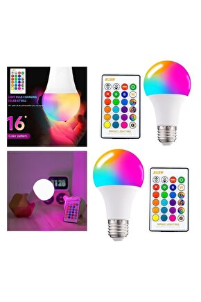 2 Adet Kumandalı, 20 Farklı Işık Renkli, Çakar Modlu Akıllı Led Ampul, Çok Kaliteli RGB E-27 Ampul