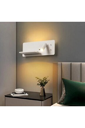 Ekim Aydınlatma Yatak Başı Led Aplik Kablosuz Şarj Okuma Lambası Beyaz Kasa Günışığı Işık Ecn-7701