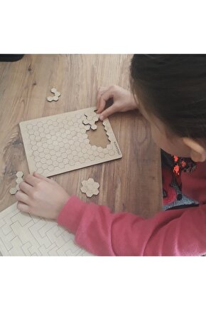 Ahşap Dikkat Geliştiren 2 Li Puzzle Seti  Kaligrafi Fon Hediyeli