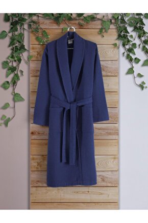 Pera %100 Pamuklu Unisex Pike Bornoz, Hızlı Kuruyan, Zarif Ve Yumuşak Dokulu | Lacivert