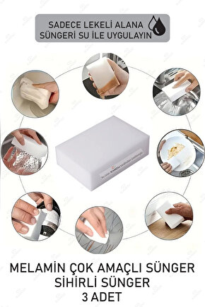 3 Adet Melamin Sünger, Çizik Giderici Sünger, Duvar Temizleme Süngeri, Silgi Sünger, Sihirli Sünger