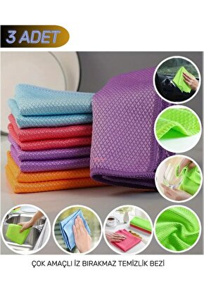 ( 3 Adet ) Standart Boy 40x40cm Baklava Desenli Mikrofiber Temizlik Bezi, Oto Cam Bezi