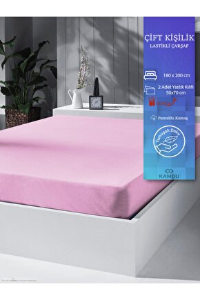 180x200cm Battal Boy Çift Kişilik Pamuklu Lastikli Çarşaf ( Yastık Kılıfı 50x70cm HEDİYELİ )