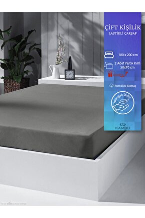 180x200cm Battal Boy Çift Kişilik Pamuklu Lastikli Çarşaf ( Yastık Kılıfı 50x70cm HEDİYELİ )