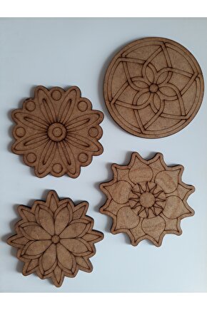 Mandala Desenli 8cm Çaplı Ahşap Bardak Altı