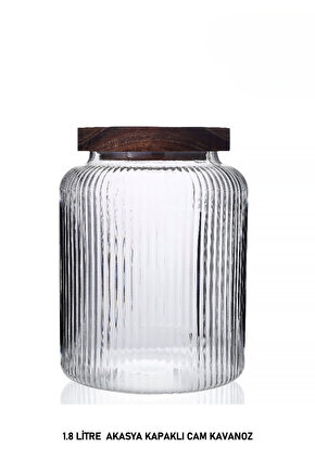 1.8 Litre Akasya Kapaklı Cam Kavanoz – Büyük Boy Saklama Kabı, Bakliyat, Kahve, Baharat Kavanozu