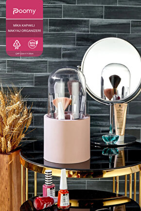 Bölmeli Pembe Makyaj Organizeri - Daisy Şeffaf Kapaklı Büyük Fırça Organizeri