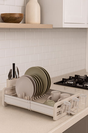 Açılır Kapanır Bulaşıklık Kurutmalık Su Tahliye Tepsili Çatal-Bıçak Bölmeli Tabak Organizeri