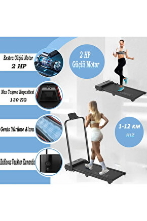 Güçlü 2 Hp Yürüyüş Ve Koşu Bandı Katlanabilen 130 Kilo Taşıma Kapasiteli 1-12 Km Hız Kumandalı