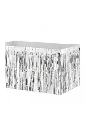 Metalik Renk Gümüş Folyo Püskül Masa Eteği (70x400cm)