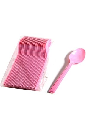 Pembe Renkli Plastik Kaşık 25li