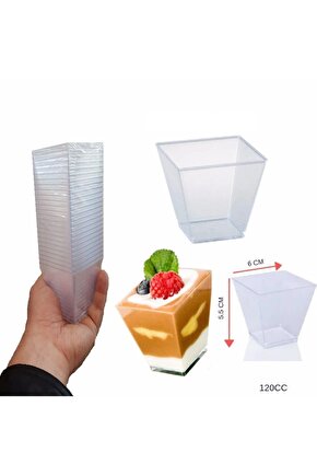 14 SÜS Pvc Prizma Mini Mika Plastik Kare Kap Küp Sunum Kase 120 Cc 25 Adet