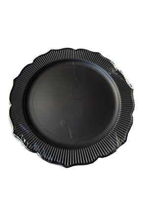 Parti Davet Piknik Doğum Günü Sert Plastik Mika Tabak - Siyah - 18 Cm. - 6lı Paket