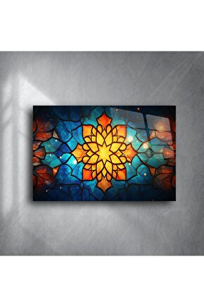 Canlı Mandala Cam Duvar Tablosu