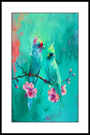 İki Papağan Digital Art ( ÇERÇEVESİZ - ÇERÇEVE YOKTUR ) ( ULTRA HD ) FOLYO AFİŞ - POSTER