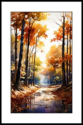 Sonbaharda Köy Yolu Digital Art ( ÇERÇEVESİZ - ÇERÇEVE YOKTUR ) ( ULTRA HD ) FOLYO AFİŞ - POSTER