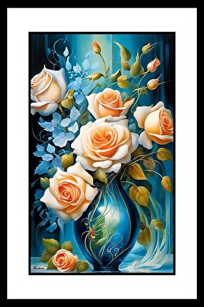 Vazodaki Beyaz Güller Digital Art ( ÇERÇEVESİZ - ÇERÇEVE YOKTUR ) ( ULTRA HD ) FOLYO AFİŞ - POSTER