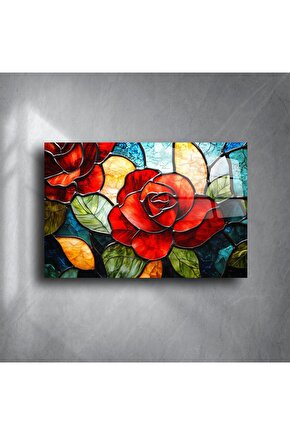 İkili Kırmızı Gül Cam Tablo