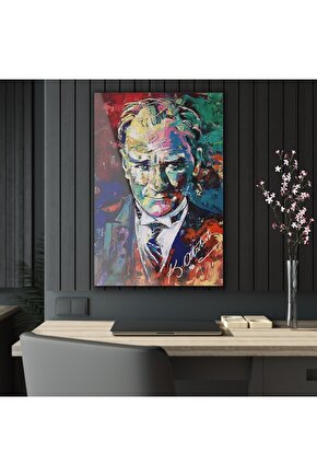 Sulu Boya Efektli Atatürk Cam Tablo Duvar Dekoru