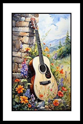Çiçekler ve Gitar Digital Art ( ÇERÇEVESİZ - ÇERÇEVE YOKTUR ) ( ULTRA HD ) FOLYO AFİŞ - POSTER