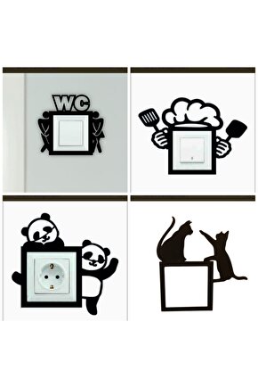 Siyah 3 Mm Mdf Ahşap Prizlik 4 Lü Set