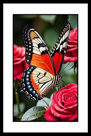 Kelebek ve Gül Digital Art ( ÇERÇEVESİZ - ÇERÇEVE YOKTUR ) ( ULTRA HD ) FOLYO AFİŞ - POSTER