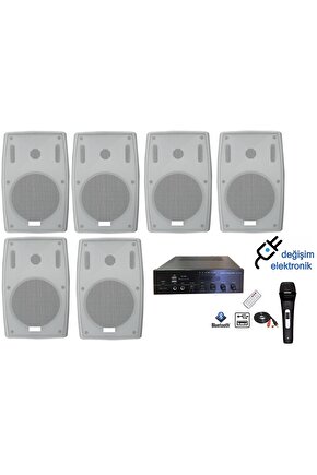 Hat Trafolu Mağaza Ses Sistemi Bluetooth Usb Aux 6 Adet Sütün Hoparlör