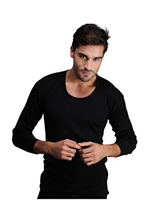 Erkek Uzun Kollu Siyah Yün İçlik Takım