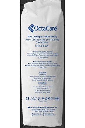 Octacare Non-Steril Spanç Emici Kompres Gazlı Bez 5 cm x 5 cm - 8 Kat 200 Adet(Kopya)