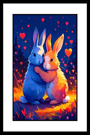 İki Tavşancık Digital Art ( ÇERÇEVESİZ - ÇERÇEVE YOKTUR ) ( ULTRA HD ) FOLYO AFİŞ - POSTER
