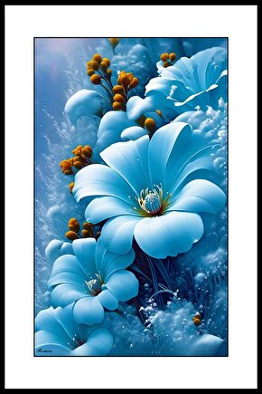 Mavi Renkli Çiçekler Digital Art ( ÇERÇEVESİZ - ÇERÇEVE YOKTUR ) ( ULTRA HD ) FOLYO AFİŞ - POSTER